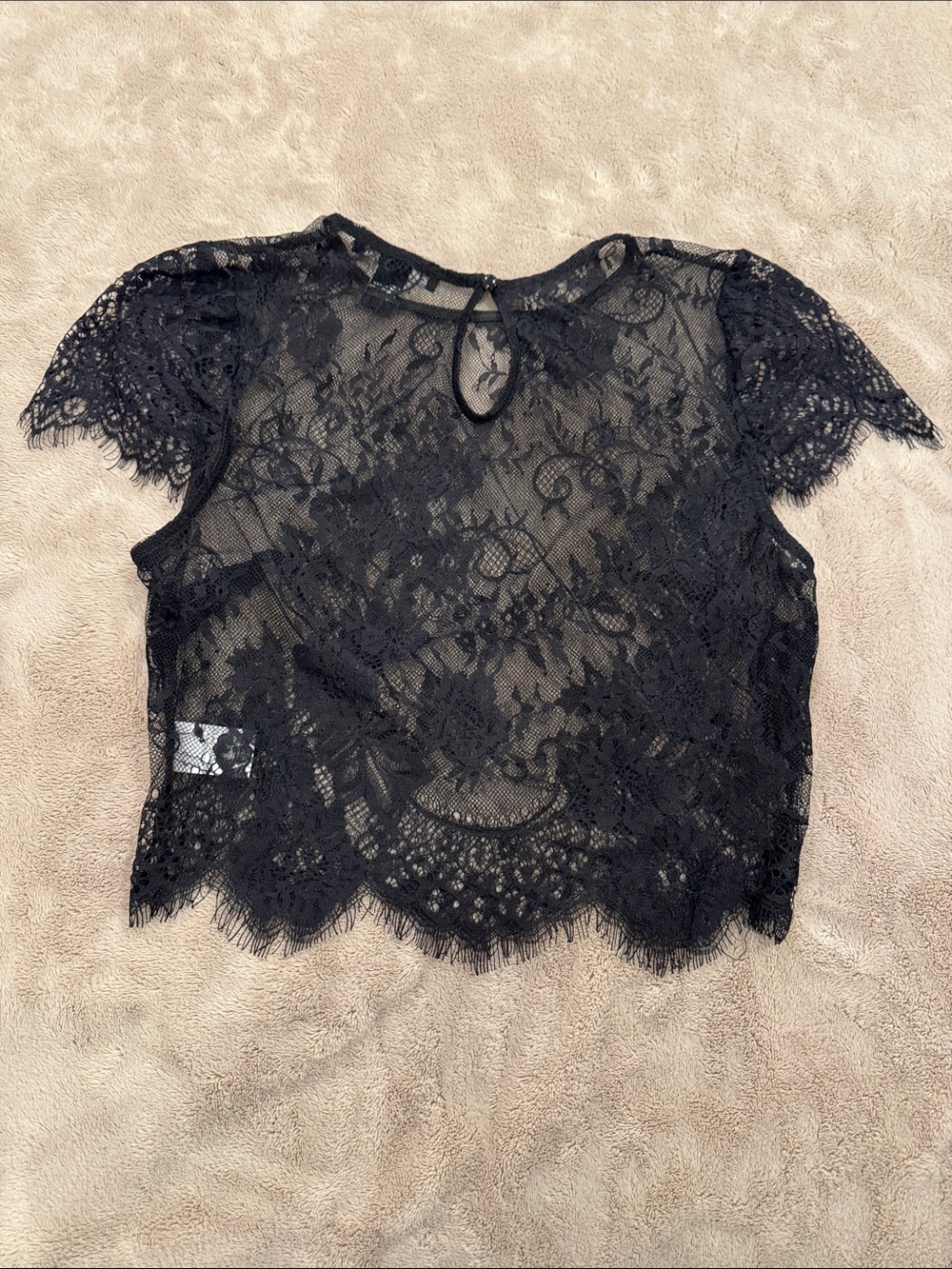 NEW | Forever 21 Black Lace Cap Sleeve Crop Top - Picture 3 of 3